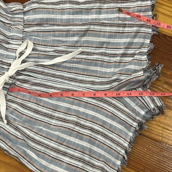 New Striped Romper Sz S Blue White Raw Edge Halter Pockets Beachy True Craft NWT - Picture 5 of 16